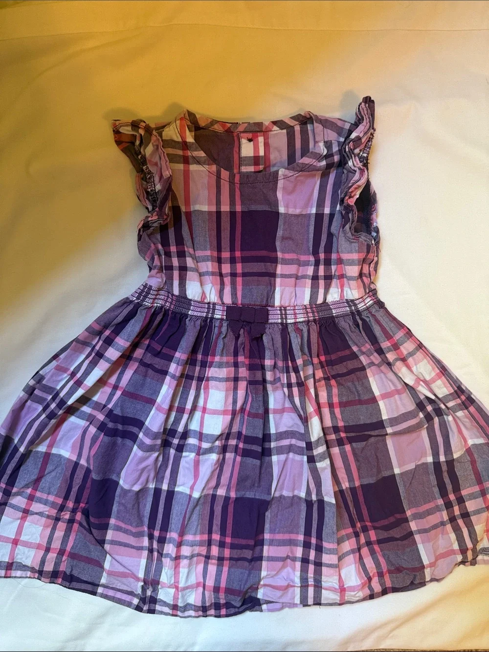 Gymboree Purple and Pink Plaid Ruffle Sleeve Dress 3T